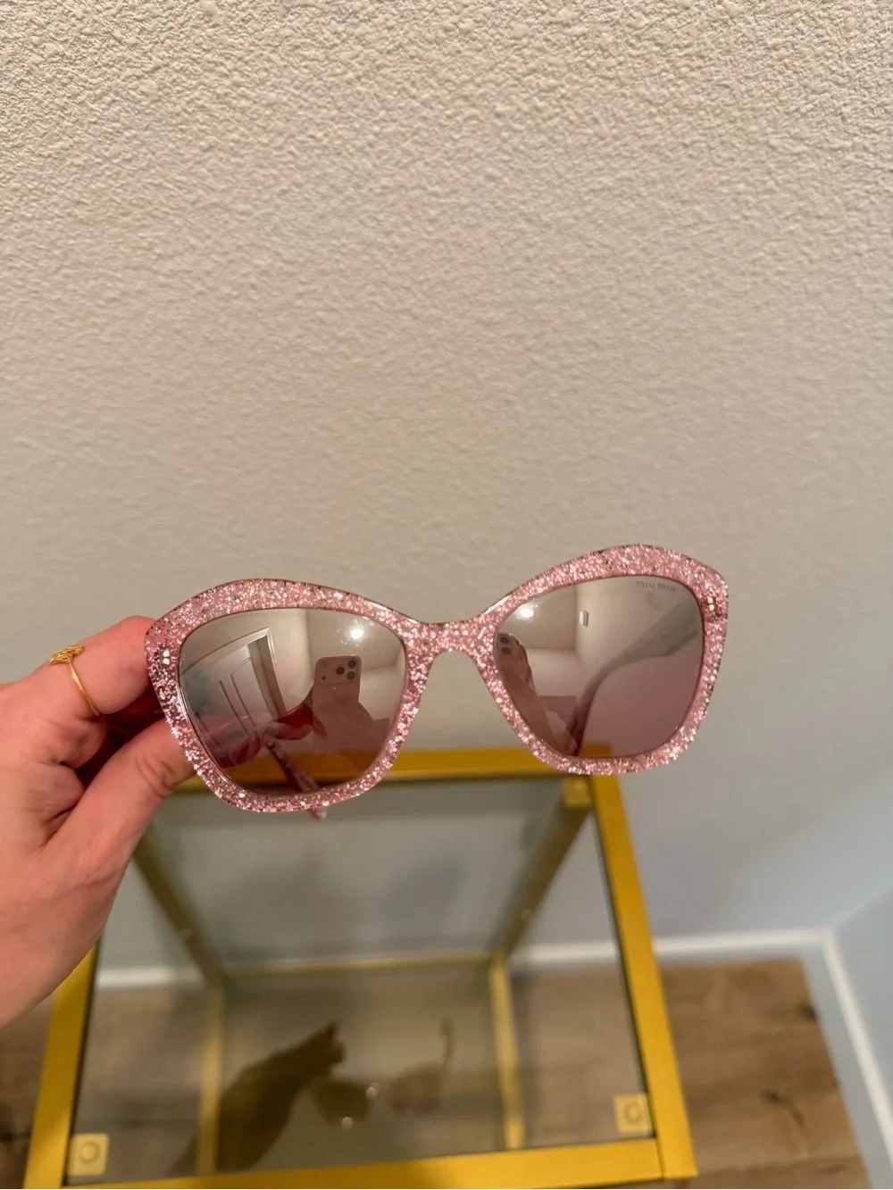 Miu Miu Pink Glitter Cat-Eye Sunglasses